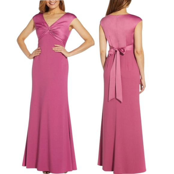 NWT Adrianna Papell Mauve Rose Empire Waist Chiffon Floor Length Gown Size 14 - Picture 1 of 9